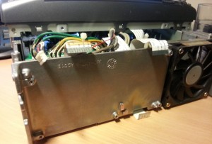 TS-2000 with the control board removed.